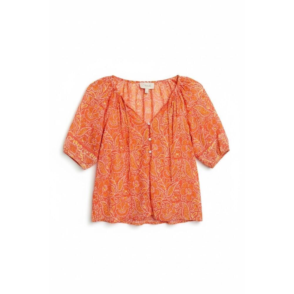 Cleobella Layla Blouse Size XS Orange Blossom Block Print Pink